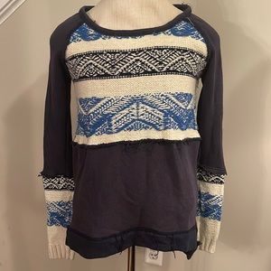 Free People sweatshirt with knit sweater inlay and sleeves. Size Small.